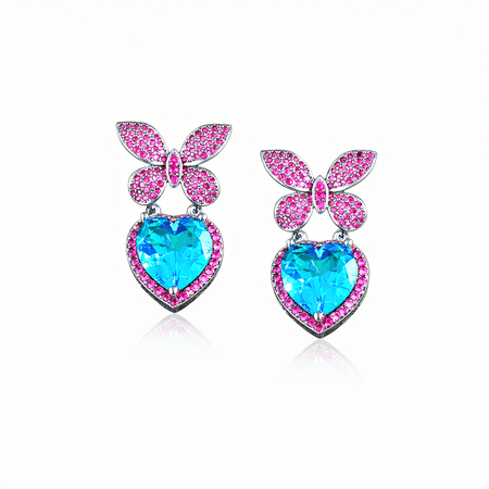 Flutter – eleganckie kolczyki w srebrnym kolorze z różowymi i niebieskimi kamieniami | Chloe DIAMOND