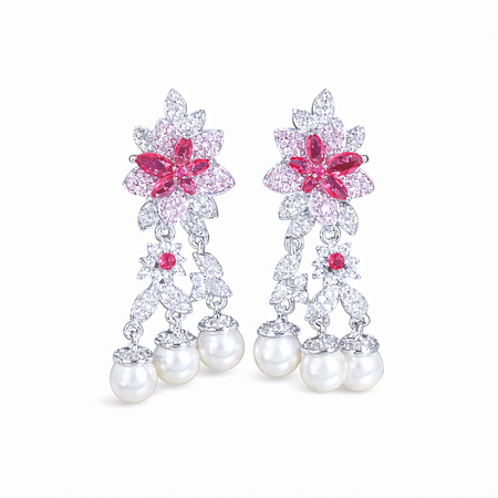 Rosalia – eleganckie kolczyki z imitacją pereł i różowo-białymi kamieniami w srebrnym kolorze | Chloe DIAMOND
