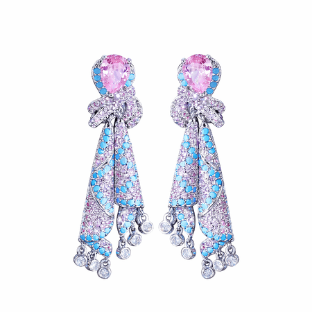 Silva – eleganckie kolczyki w srebrnym kolorze z niebieskimi, białymi i różowymi kamieniami | Chloe DIAMOND