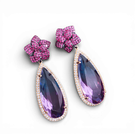 Floris – efektowne kolczyki z różowymi kamieniami w złotym kolorze | Chloe DIAMOND