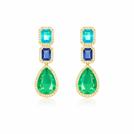 Emeraldia – eleganckie kolczyki z niebieskimi i zielonymi kamieniami w złotym kolorze | Chloe DIAMOND