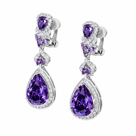 Violetta – eleganckie kolczyki w srebrnym kolorze z fioletowymi i białymi kamieniami | Chloe DIAMOND