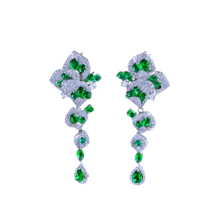 Emeris – efektowne kolczyki z zielonymi i białymi kamieniami w srebrnym kolorze | Chloe DIAMOND