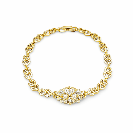 Aurelia Leaf – złota bransoletka z motywem liści i białymi kamieniami | Chloe DIAMOND