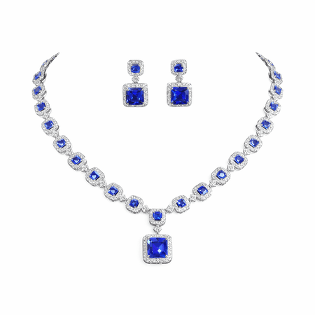 Royalis – elegancki zestaw biżuterii z niebieskimi i białymi kamieniami w srebrnym kolorze | Chloe DIAMOND