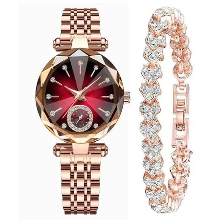 Aurelia Ruby – damski zegarek analogowy z czerwoną tarczą + bransoletka gratis | Chloe DIAMOND