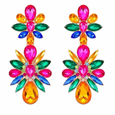 Azuria – długie kolczyki z kolorowymi kryształkami Multicolor pozłacane 14K | Chloe DIAMOND