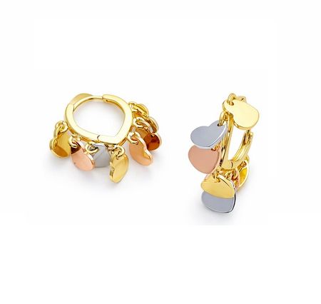 Aurora Trio Hearts – kolczyki w kolorze złotym z elementami w odcieniach srebrnym i różowym | Chloe DIAMOND