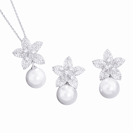 Lilia – elegancki zestaw biżuterii z imitacją pereł i białymi kamieniami w srebrnym kolorze | Chloe DIAMOND