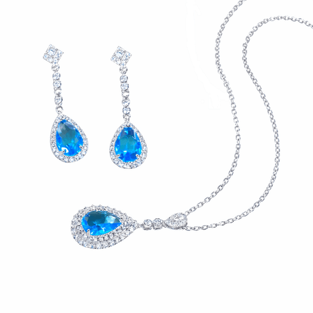 Laguna – elegancki zestaw biżuterii z białymi i niebieskimi kamieniami w srebrnym kolorze | Chloe DIAMOND